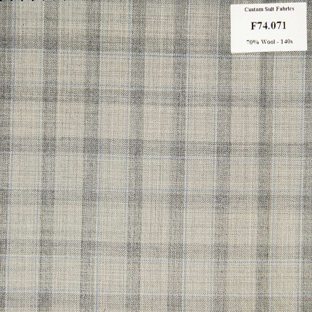 F74.071 Kevinlli V6 - Vải Suit 70% Wool - Xám Caro
